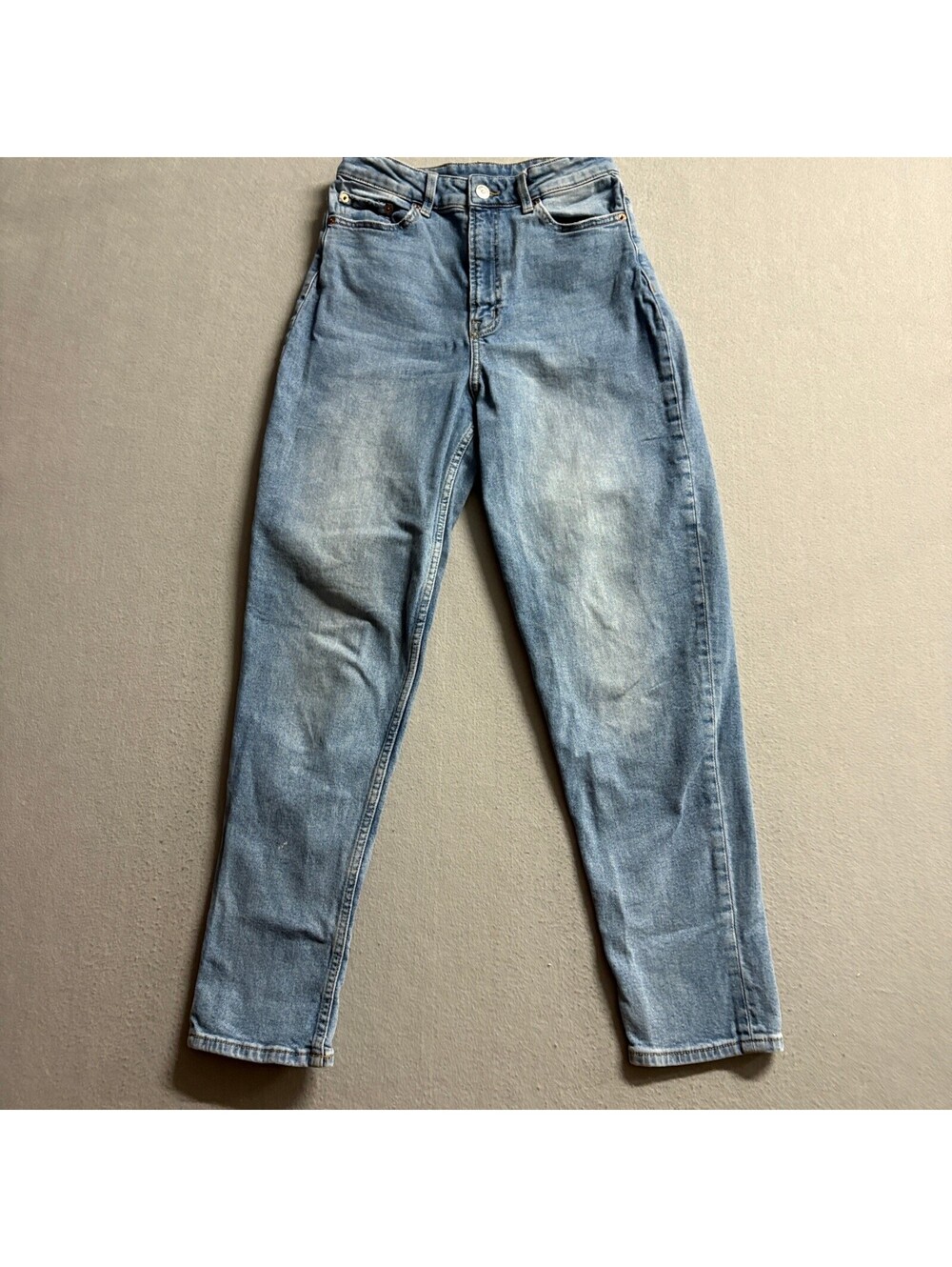 H&M Divided Mom Jeans Womens Size 6 Blue Denim High Rise Tapered Leg Stretch